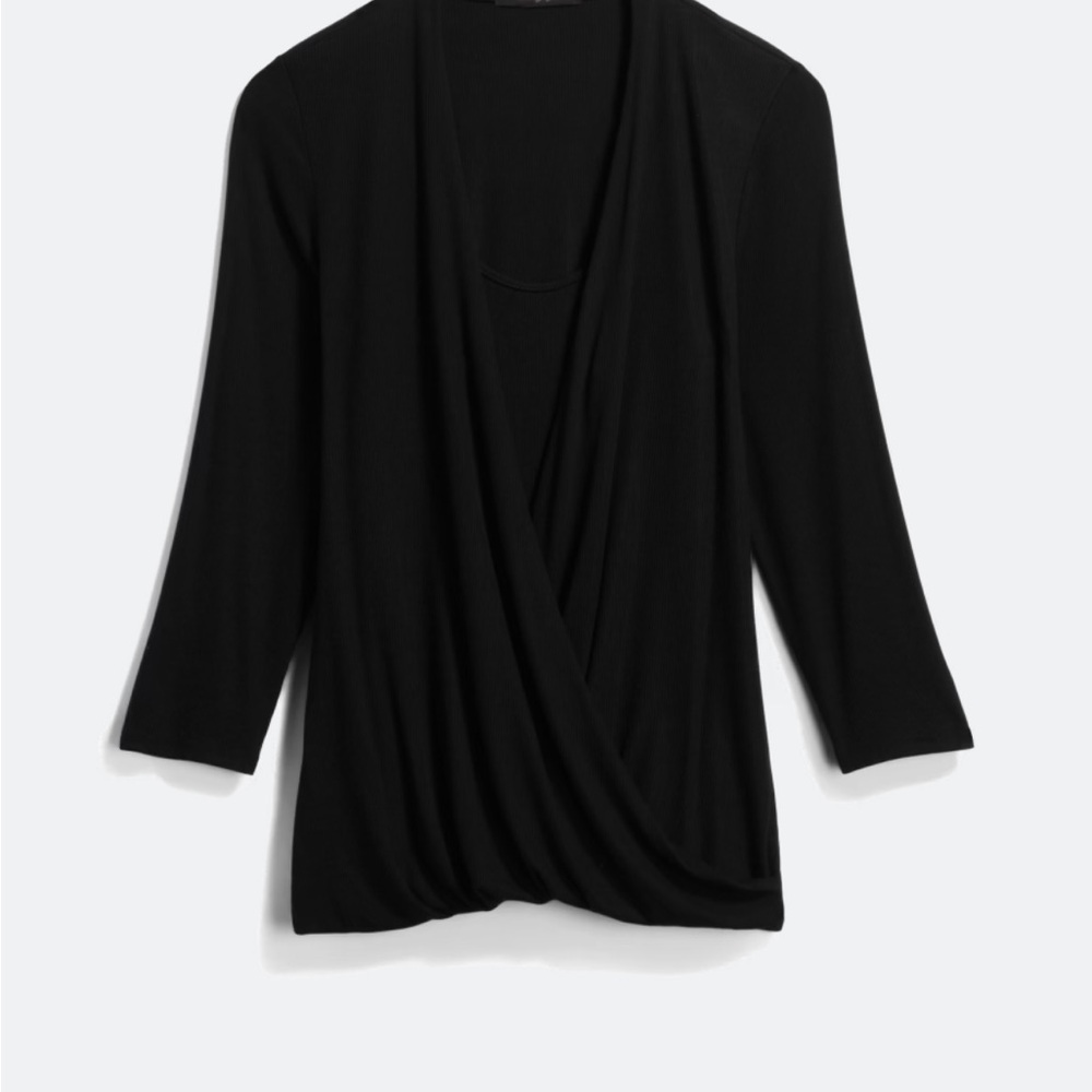 Black Drape Front Ribbed Knit Top